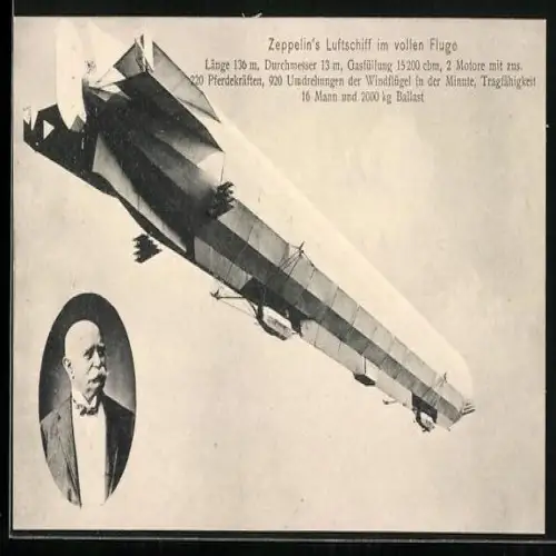 AK Zeppelin`s Luftschiff im vollen Fluge