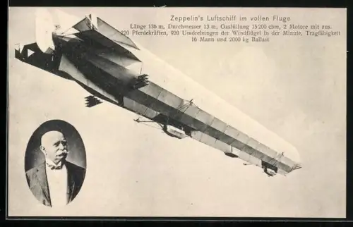 AK Zeppelin`s Luftschiff im vollen Fluge