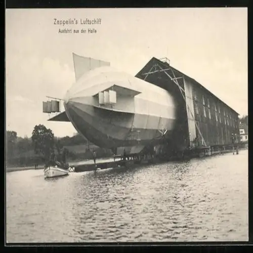AK Zeppelin`s Luftschiff, Ausfahrt aus der Halle