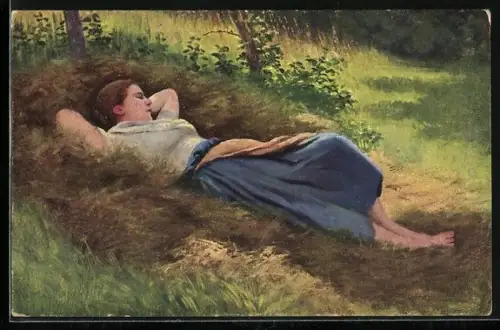 Künstler-AK sign. Adolf Hering: Siesta, Frau schläft im Schatten