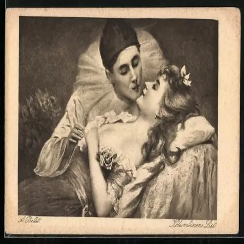 Künstler-AK Kolumbinens List, Pierrot, Harlekin