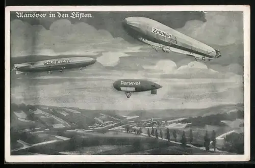 AK Deutscher Luftflotten-Verein, Manöver in den Lüften, Schütte-Lanz, Zeppelin, Parseval