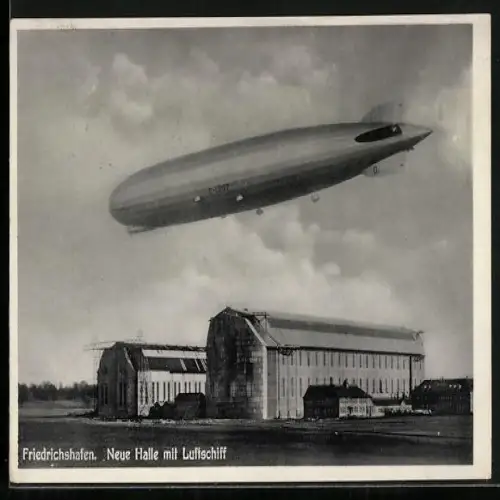 AK Friedrichshafen, Neue Halle mit Luftschiff LZ 127, Zeppelin