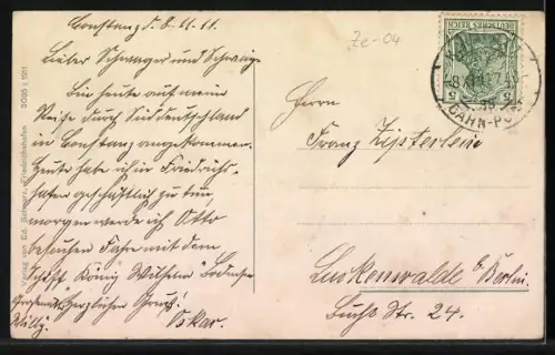 AK Friedrichshafen, Zeppelin`s Luftschiff über dem Hafen, Eisenbahn