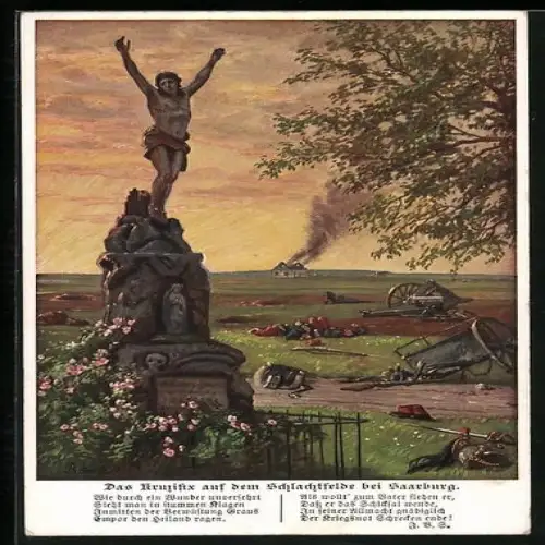 AK Saarburg, Das Kruzifix auf dem Schlachtfeld bei Saarburg, Gedicht