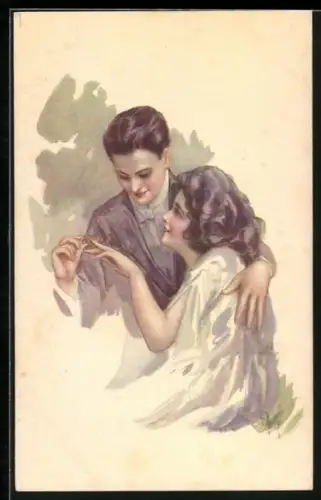 Künstler-AK G. Guerzoni: junger Mann steckt seiner Liebsten einen Ring an den Finger