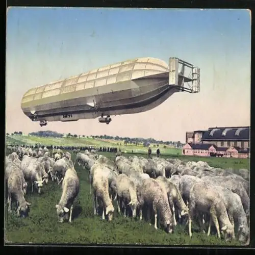 AK Luftschiff Zeppelin über einer Schafherde