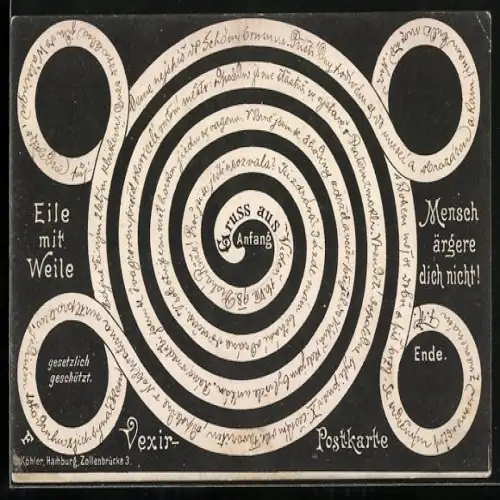 AK Vexir-Postkarte, Eile mit Weile, Schlängellinie, optische Täuschung