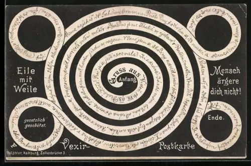 AK Vexir-Postkarte, Eile mit Weile, Schlängellinie, optische Täuschung