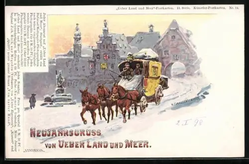 Künstler-AK P. F. Messerschmitt, Postkutsche im Winter