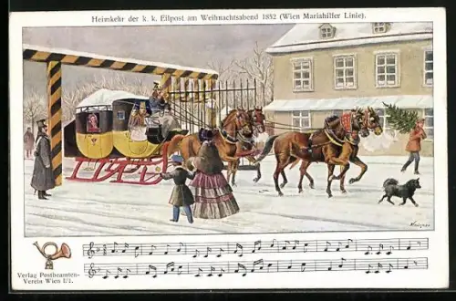 AK Heimkehr der Eilpost am Weihnachtsabend 1852 Schlittengespann