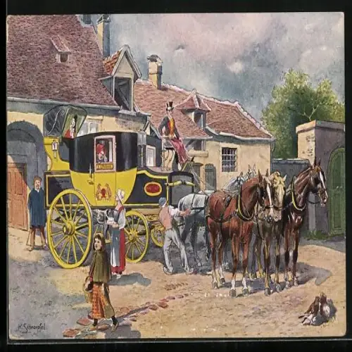 AK Postkutsche, Französiche Eilpost im Jahre 1840