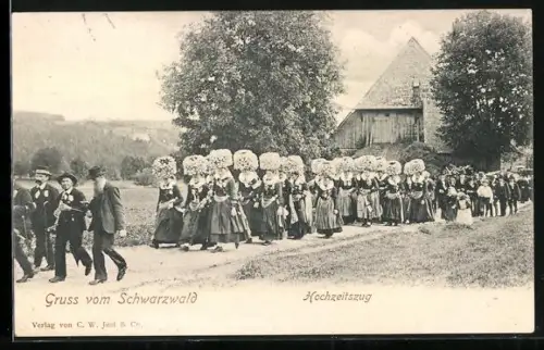 AK Schwarzwald, Hochzeitszug, junge Frauen in Schwarzwälder Tracht