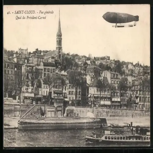 AK Saint-Cloud, Vue Generale, Quai du President Carnot mit Zeppelin