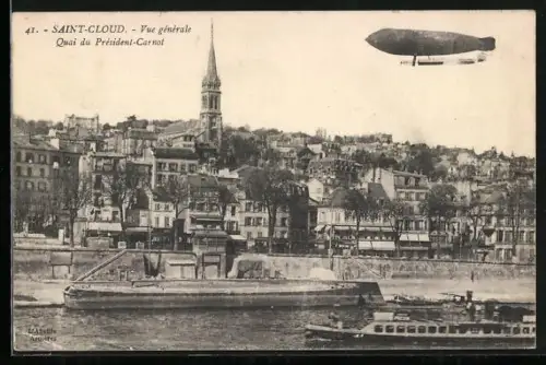 AK Saint-Cloud, Vue Generale, Quai du President Carnot mit Zeppelin