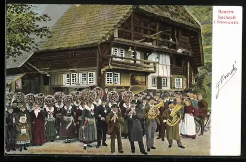 AK Peterzell, Bauernhochzeit, Menschen in Trachten im Schwarzwald