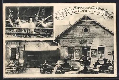 AK Gonsenheim b. M., Waldrestaurant Krimm v. Karl Stoll mit Garten und Wildgehege