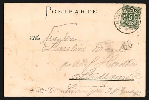 Passepartout-Lithographie Nürtingen, Ortsansicht, Wappen