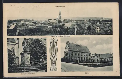 AK Nieder-Saulheim, Krieger-Denkmal, Schule