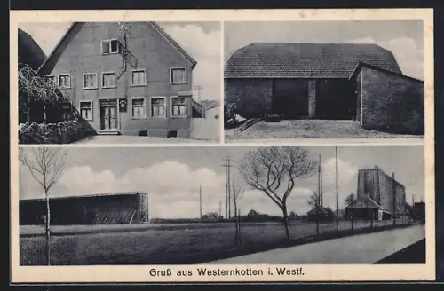 AK Westernkotten i. Westf., Gasthof Josef Besting, Hofpartie, Strassenpartie mit Gebäudeansicht