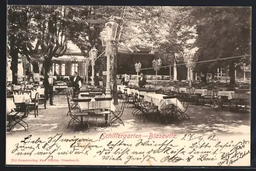 AK Dresden-Blasewitz, Gasthaus Schillergarten, Sitzegelegenheiten im Freien