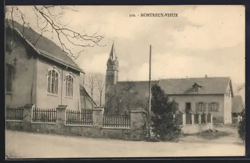 AK Montreux-Vieux, Église et bâtiments du village en hiver