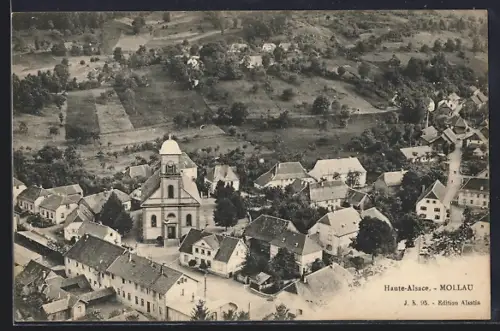 AK Mollau /Haute-Alsace, Vue aérienne de l`église et du village environnant