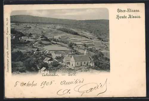 AK Labaroche, Vue sur l`église et le paysage environnant de la Haute Alsace