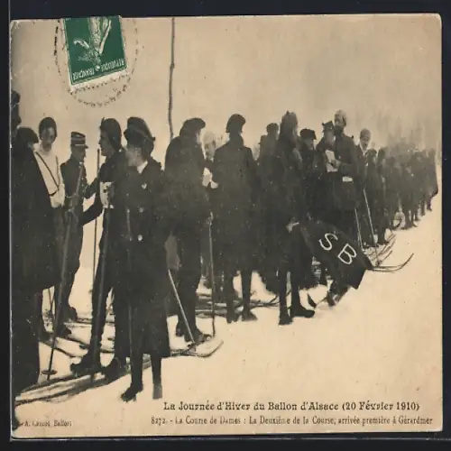 AK Gérardmer, Ballon d`Alsace, La Journée d`Hiver du Ballon d`Alsace, 20 Février 1910, Course de Dames