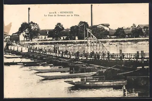 AK Huningue, Le Pont de Bateaux sur le Rhin