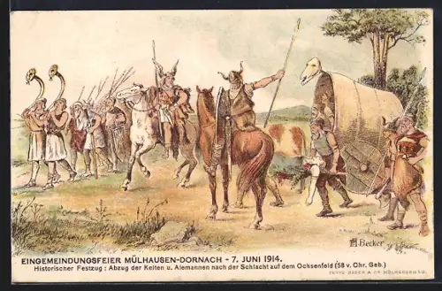 AK Mülhausen-Dornach, Eingemeindungsfeier 1914, Historischer Festzug