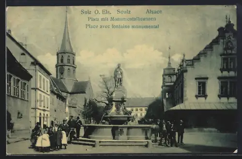 AK Soultz /Alsace, Place avec fontaine monumentale