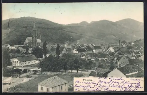 AK Thann, Vue sur la ville avec l`église et les collines en arrière-plan