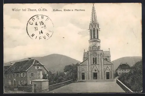 AK Weiler bei Thann, Rathaus, Kirche u. Pfarrhaus