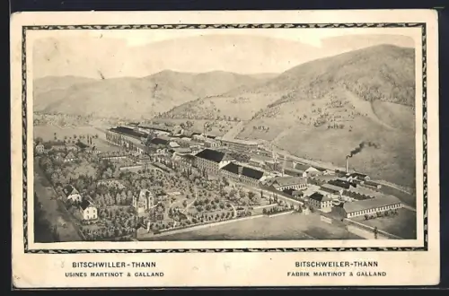AK Bitschwiller-Thann, Usines Martinot & Galland avec vue sur les montagnes environnantes