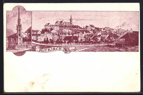 AK Altkirch, Vue panoramique de la ville avec église et bâtiments historiques