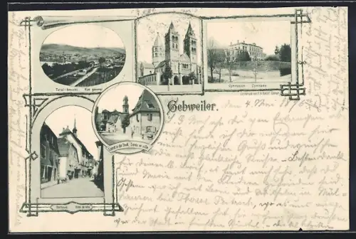 AK Gebweiler, Vue générale, cathédrale et gymnase