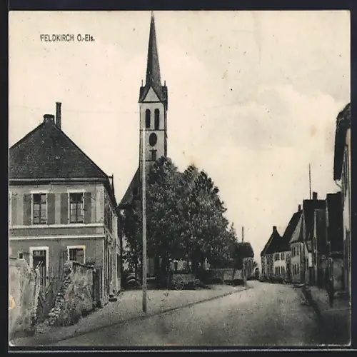 AK Feldkirch /O.-Els., Vue de l`église et de la rue principale