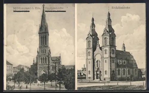 AK Mülhausen /Els., Stephanskirche, Fridolinskirche