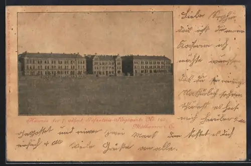 AK Mülhausen i. E., Caserne des 7e Bad. Infanterie-Regiments Nr. 142
