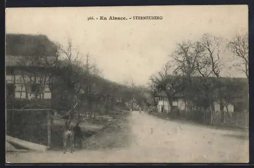 AK Sternenberg, Rue de village en Alsace avec maisons à colombages et arbres