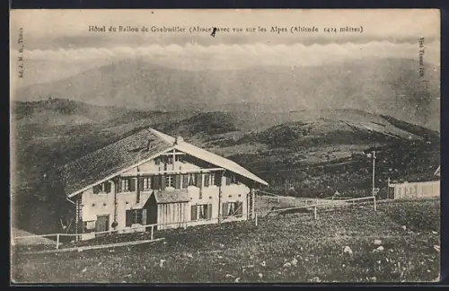 AK Guebwiller, Hôtel du Ballon avec vue sur les Alpes