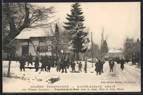AK Traubach-le-Bas, sous la neige, Dans le fond, l`école