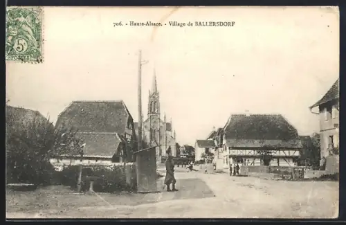 AK Ballersdorf /Haute-Alsace, Village et église au centre du village