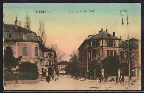 AK Mulhouse, Entrée de la ville avec bâtiments historiques