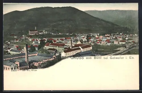 AK Buhl /Guebwiller, Vue générale avec paysage montagneux en arrière-plan