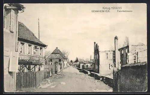 AK Sennheim, Fabrikstrasse während des Krieges 1914/15