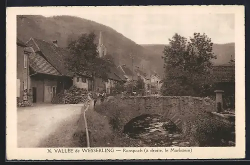 AK Ranspach, Vue sur le pont en pierre et la rue principale