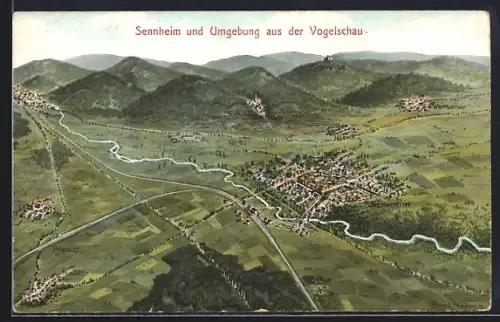 AK Sennheim, Vue aérienne du village et des environs verdoyants