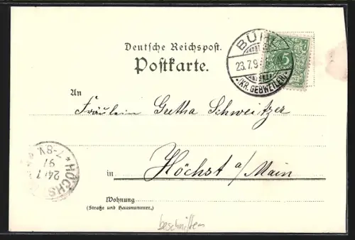 Lithographie Gebweiler, Grüss aus Gebweiler mit Ansichten der Stadt und einer Elsässerin